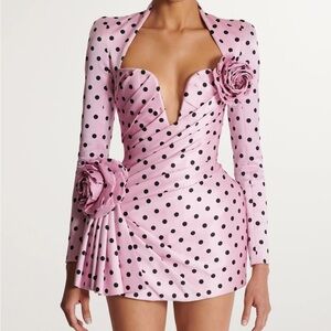 Shein Pink Polka Dot Dress with Floral Accents